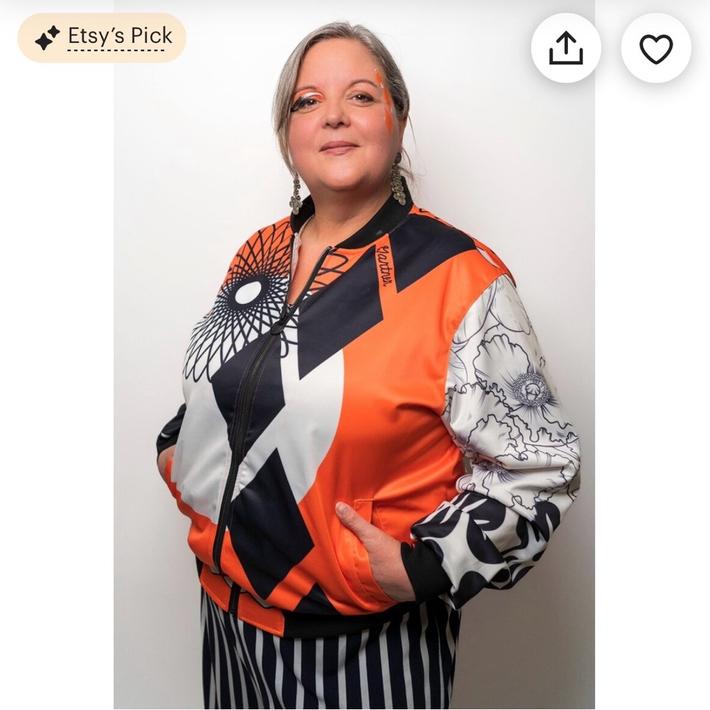 70’s Inspired Bomber Jacket with Spirograph